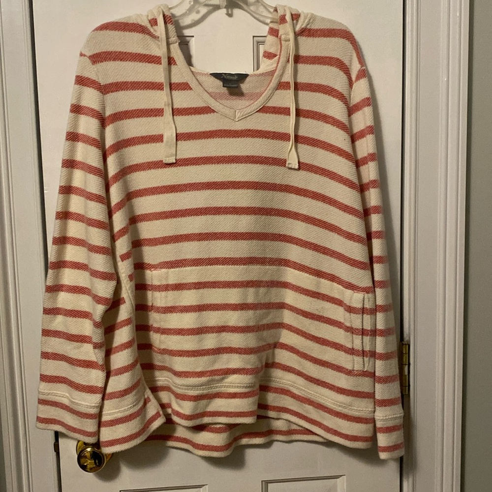 #137 Natural Reflections red/cream striped  sweatshirt with hood